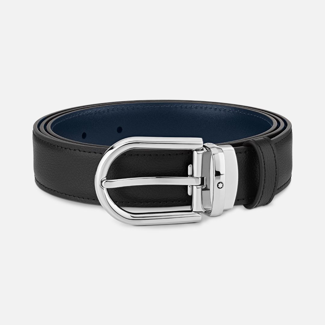 HORSESHOE BUCKLE BLACK/BLUE 30 MM REVERSIBLE LEATHER BELT