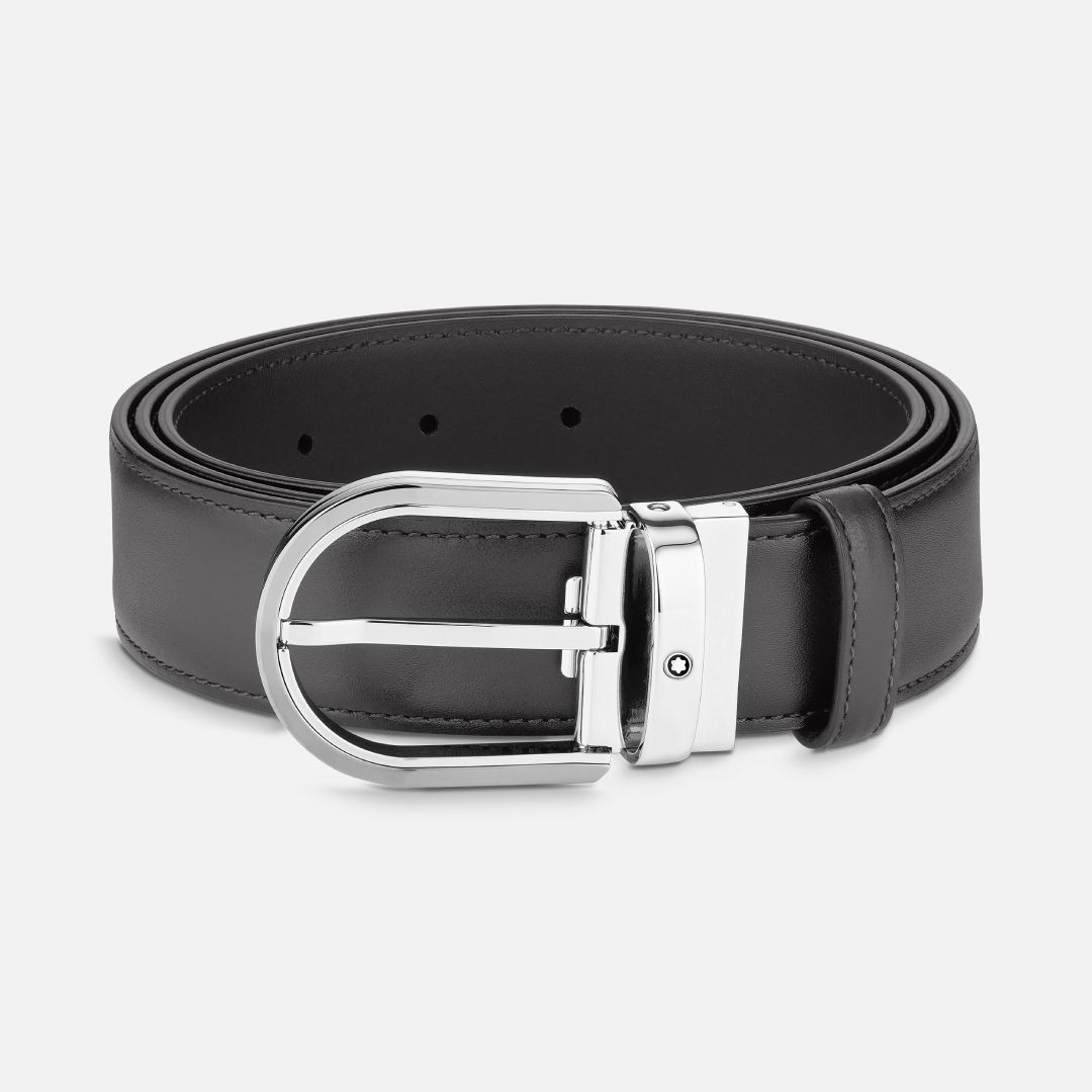 HORSESHOE BUCKLE GREY 35 MM LEATHER BELT