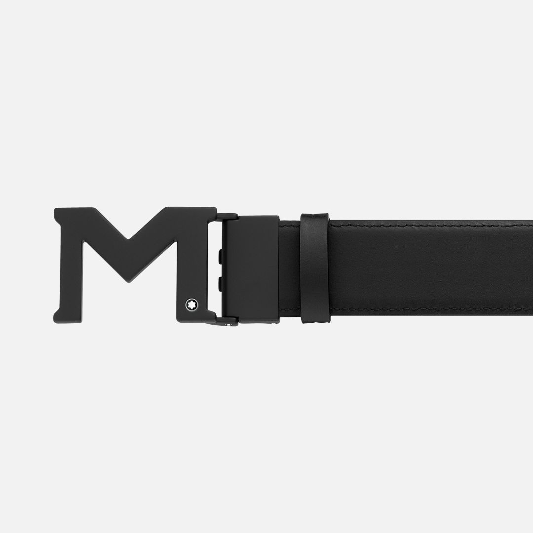 M BUCKLE EMBOSSED BLACK/PLAIN BLACK 35 MM REVERSIBLE LEATHER BELT