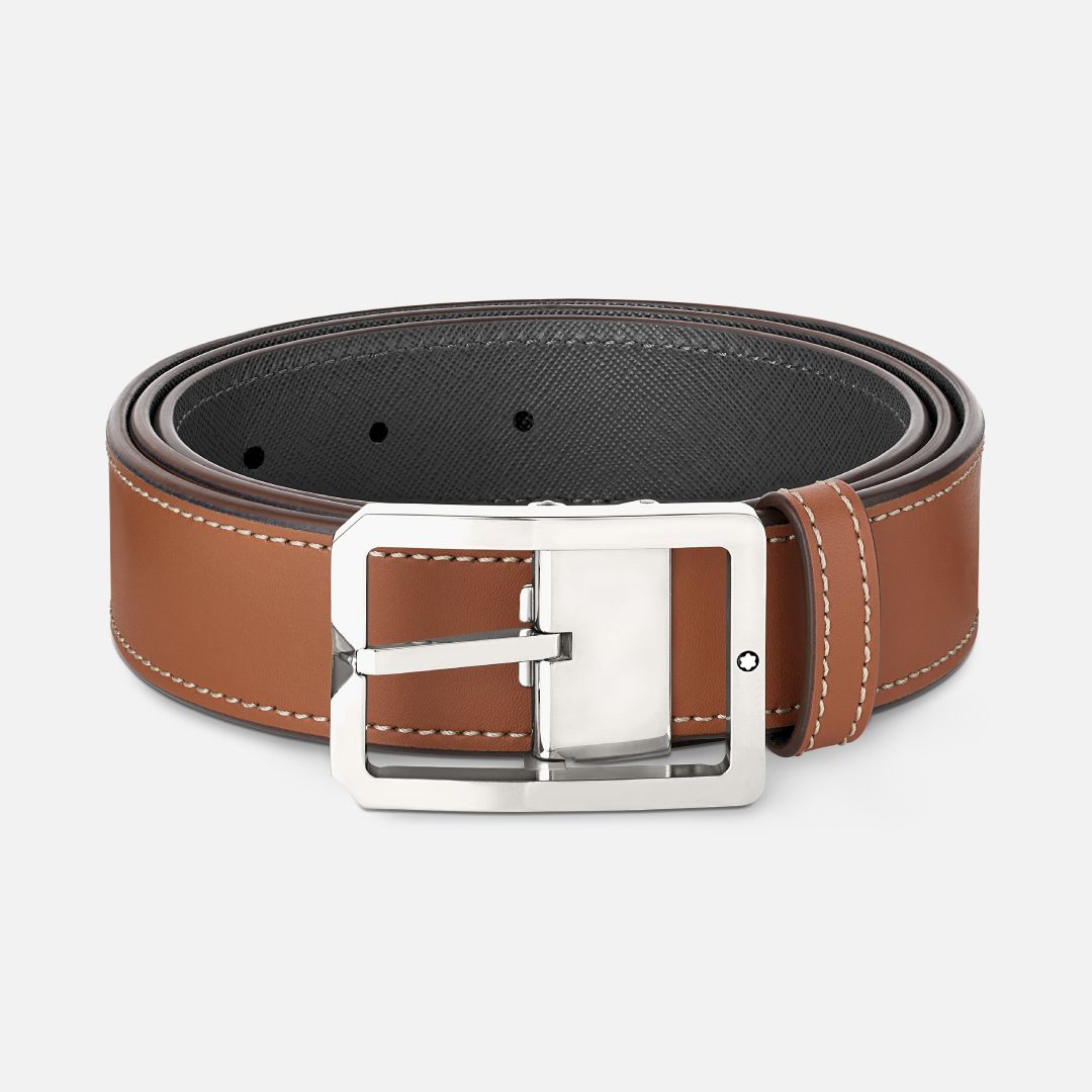 TAN/GREY 35 MM REVERSIBLE LEATHER BELT