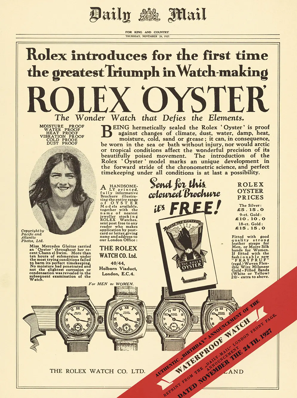 Daily Mail Rolex Oyster advertisement - Regency Watch