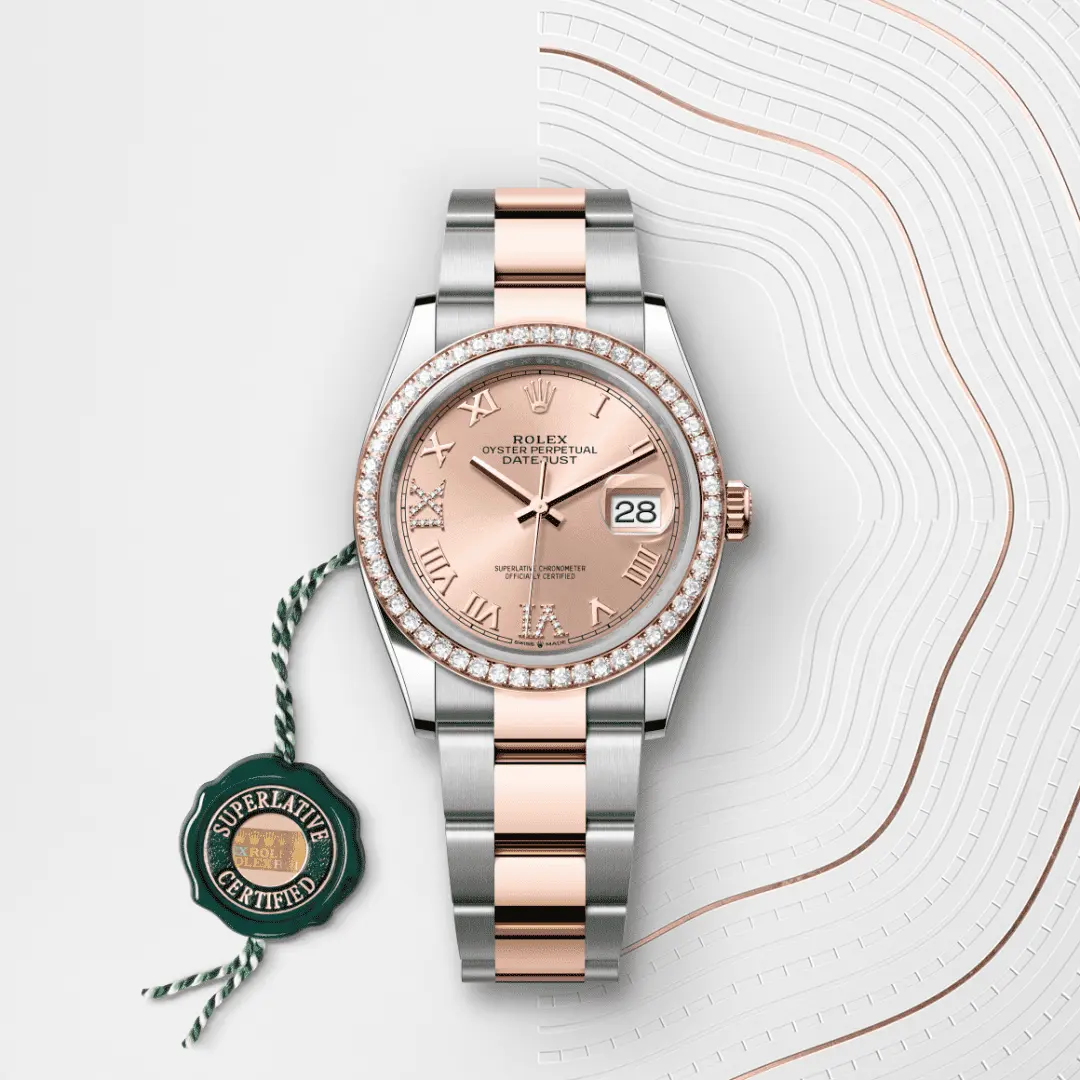 Rolex 
DATEJUST
Oyster, 36 mm, Oystersteel, Everose gold and diamonds
M126281RBR-0016